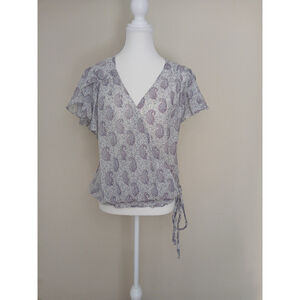 Anthropologie Moulinette Soeurs Silk & Cotton Faux Wrap Blouse Size 10